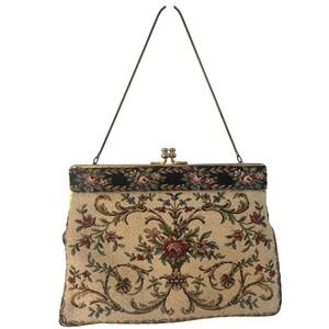 Vintage 1950 Floral Tapestry‎ Design Purse West Germany Serpentine chain